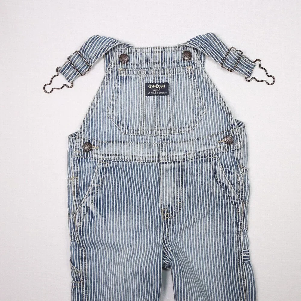 OshKosh B'Gosh VESTBAK Blue & White Pin Striped Overalls Size 18 Months